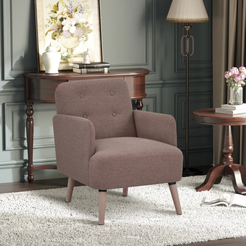 HOMCOM Upholstered Armchair, Living Room Chairs with Birch Wood Legs, Thick Padding and Button Mid-Back, Brown