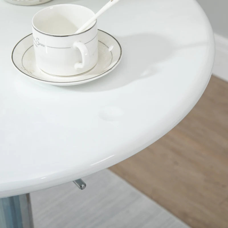 HOMCOM Modern Round Bar Table Adjustable Height Home Pub Bistro Desk Swivel Painted Top with Silver Steel Leg and Base, White
