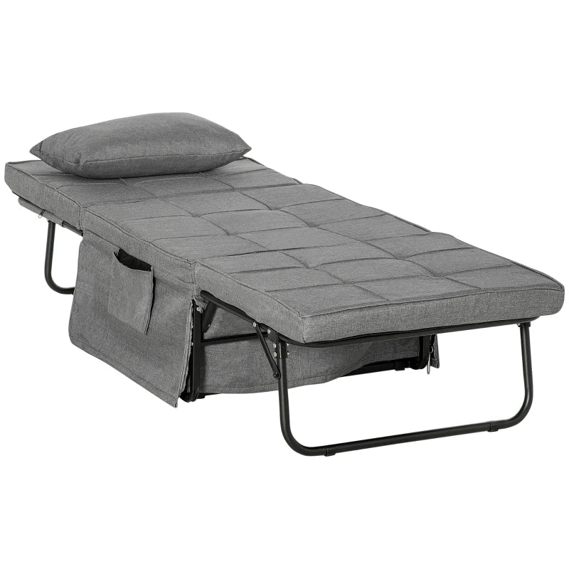 HOMCOM 4-in-1 Folding Bed, Guest Bed, Height Adjustable, Mattress, Side Pockets, Metal Frame, Gray, 188 x 75 x 38 cm