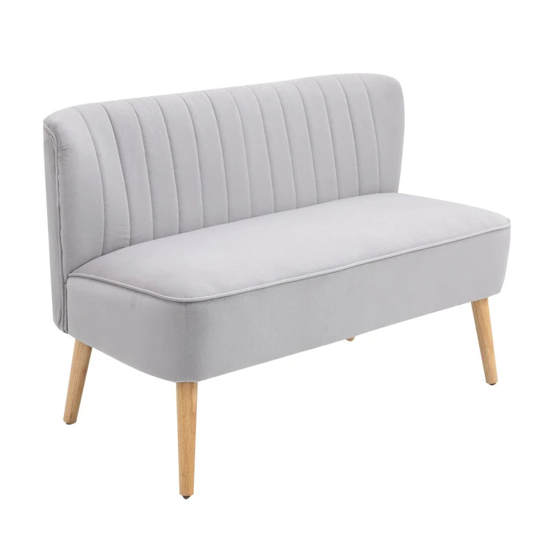 HOMCOM Modern Velvet Double Seat Sofa w/ Wood Frame Foam Padding High Back Soft Comfortable Compact Couch Grey