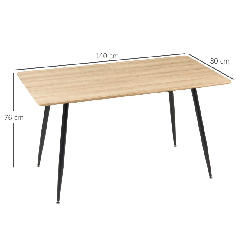 HOMCOM Scandinavian Design Dining Table, Kitchen Table for 4 People, Wood Look, 140 cm x 80 cm x 76 cm, Natural + Black