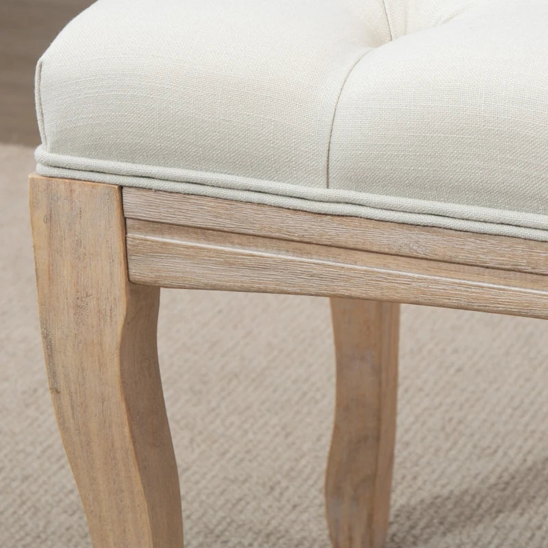 HOMCOM 110cm Upholstered Bench, Linen Fabric Ottoman Stool with Button Tufted Seat, and Rubber Wood Legs for Living Room, Bedroom, or Hallway, Beige