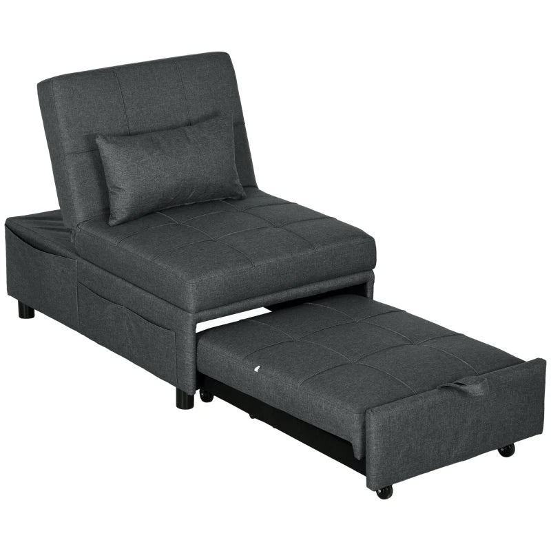 HOMCOM Reclining Chair Sleeper Chair 3-in-1 Chair, Linen Look, including Pillow, 65.5 cm x 104 cm x 81 cm, Dark Gray