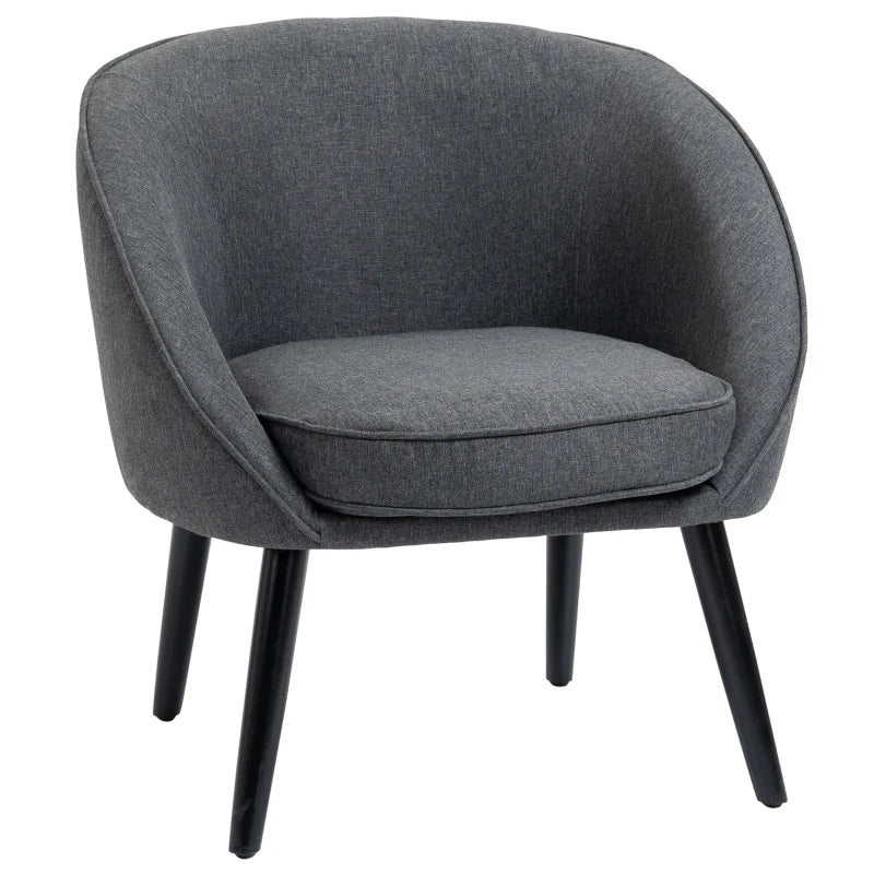HOMCOM Lounge Chair Armchair Office Chair Upholstered Chair for Living Room, Bedroom, Kids' Room, Dining Room Modern with Linen Look Wood Gray 71 x 65 x 75 cm