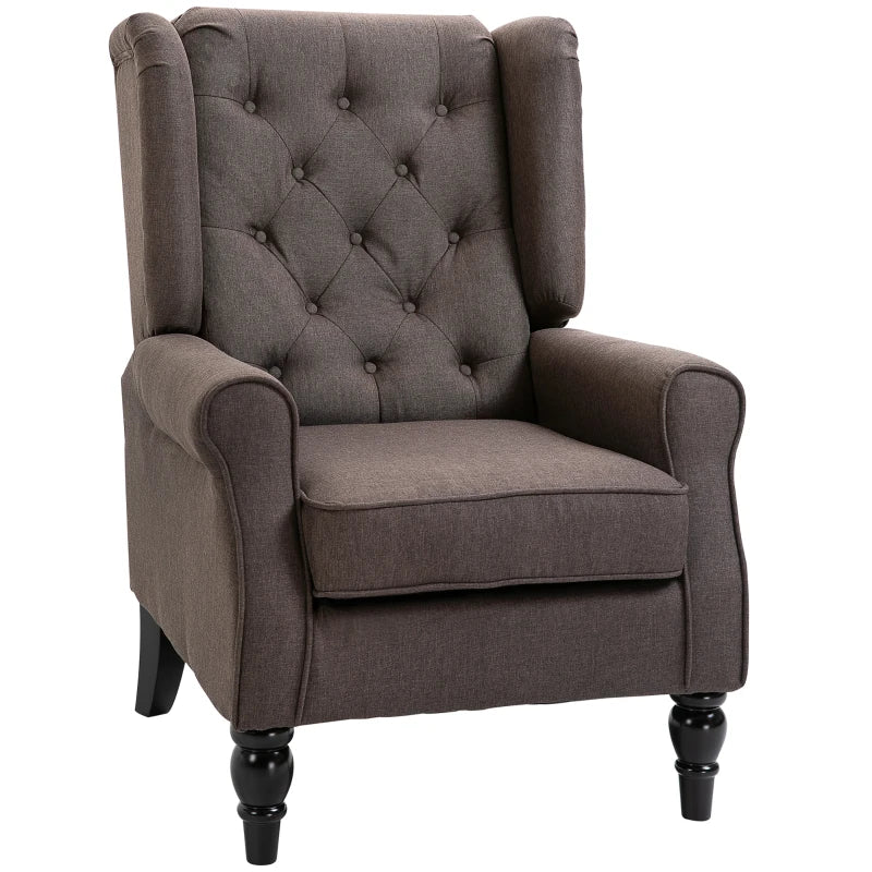 HOMCOM Retro Accent Chair, Wingback Armchair with Wood Frame Button Tufted Design for Living Room Bedroom, Brown
