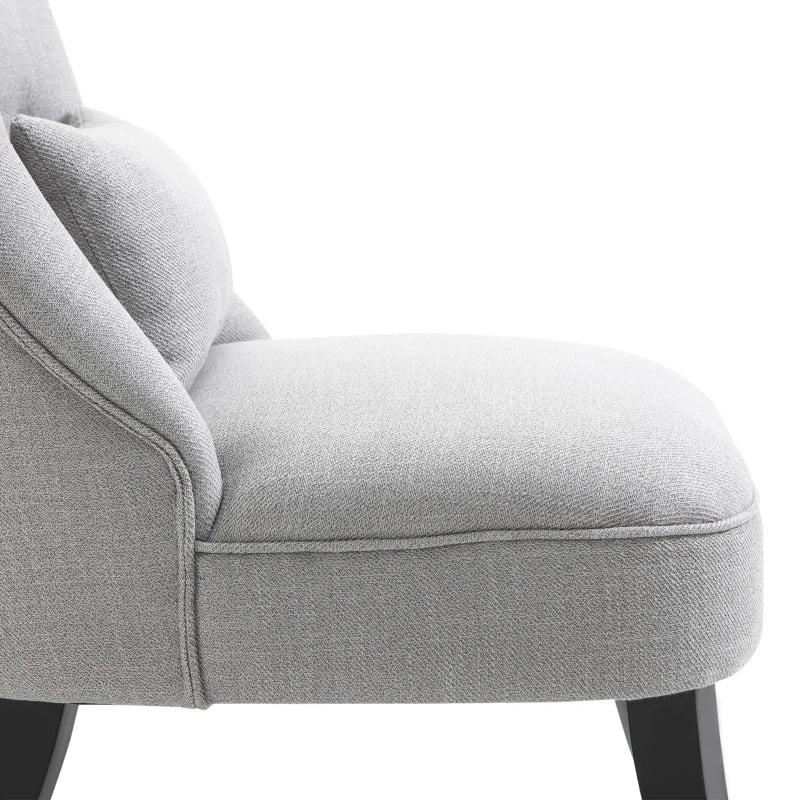 HOMCOM Single Sofa Home Living Room Fabric Solid Wood Leg Upholstered Dining Chair W/ Pillow-Grey