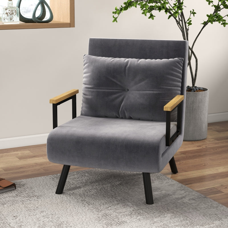 HOMCOM Scandinavian Design Recliner Chair, Lounger, Reading Chair. Incl. Button Tufted Pillow, Black + Natural