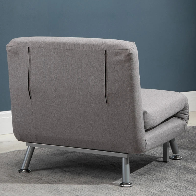 HOMCOM Linen Upholstered Elevated Single Sofa Bed Grey