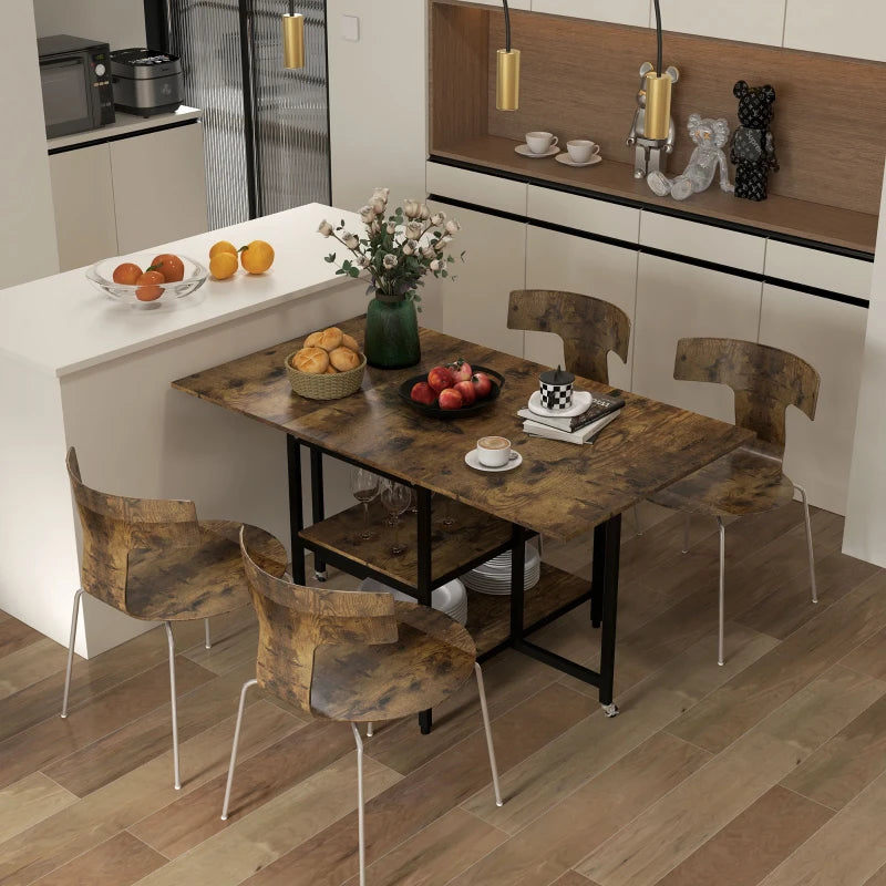 HOMCOM Folding Dining Table, Foldable Industrial Design Table, 140 cm x 80 cm x 75 cm, Brown + Black