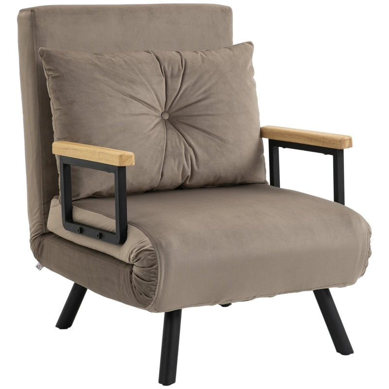 HOMCOM Sleeper Chair, Guest Bed, Adjustable Backrest, up to 120 kg, Steel Frame, 63x73x81cm, Light Brown