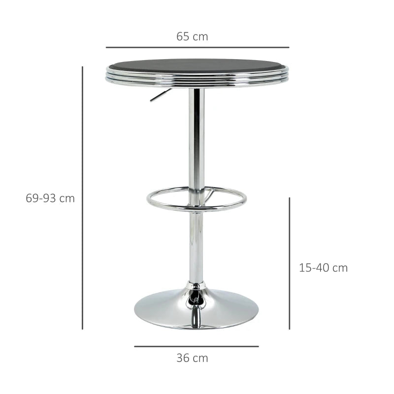 HOMCOM Round Height Adjustable Pub Table bar Table Faux Leather Tabletop and Footrest