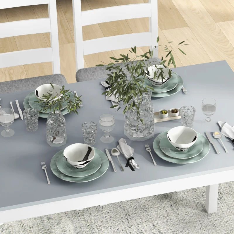 HOMCOM Dining Set, 4-Piece Dining Table Set, 1 Table, 1 Bench, 2 Chairs, Gray + White