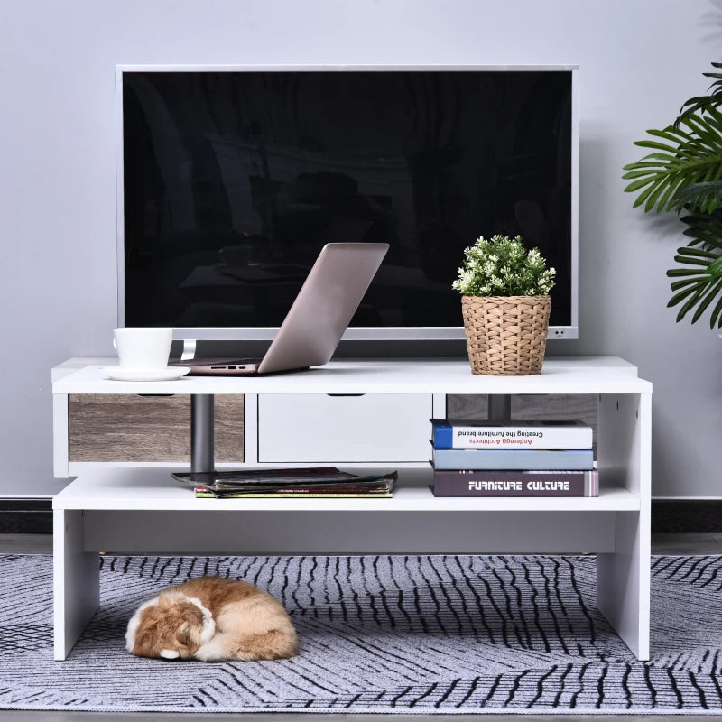 HOMCOM White Wood Coffee Table, 2 Tier Modern Rectangular Open Shelf Desk Living Room