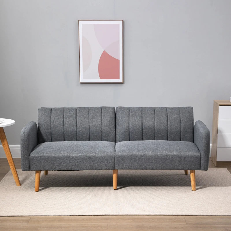 HOMCOM Sofa Bed, 2-Seater Fabric Sofa, Sofa with Sleep Function, linen-like Polyester, Rubberwood, 173 x 75 x 73 cm, Gray