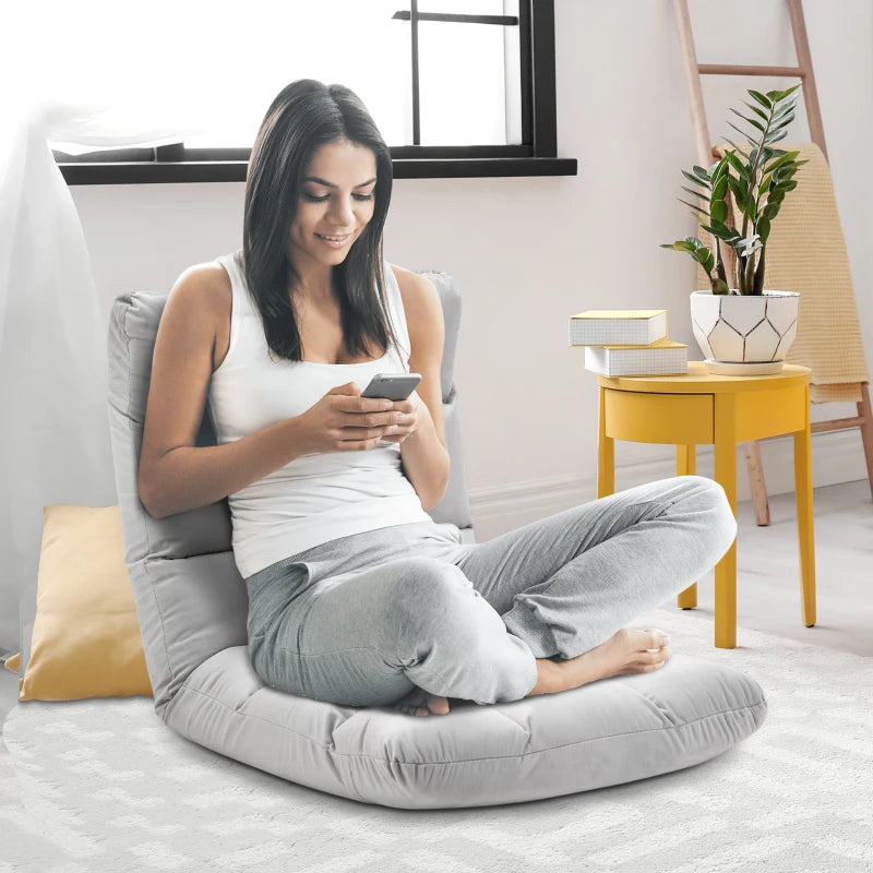 HOMCOM Adjustable Lazy Floor Sofa Chair Lounge Seat Gaming Couch Bed for Living Room, Home Office, Balcony, Grey
