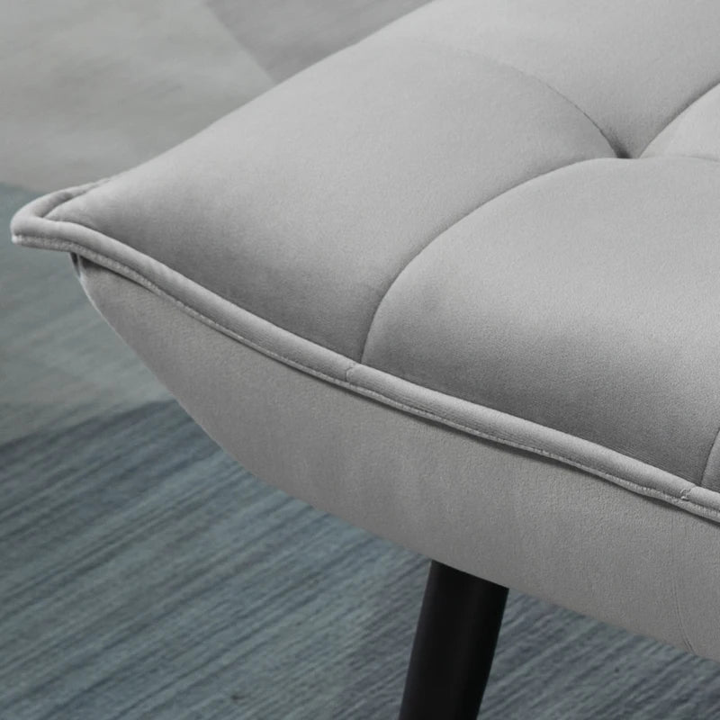 HOMCOM Accent Chair with Footstool Set, Tufted Upholstered Armless Lounge Chair with Pillow and Steel Legs for Living Room, Bedroom, Grey