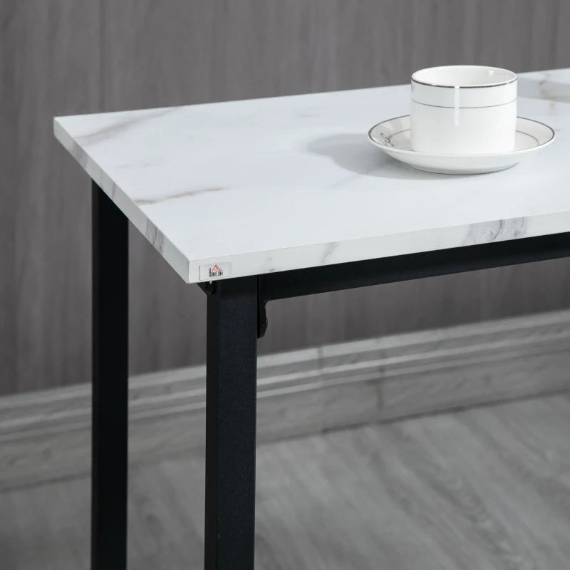 HOMCOM Bar Set for 2 Persons, 1 Table with 2 Bar Stools, White Marble Look Tabletop, Steel Frame