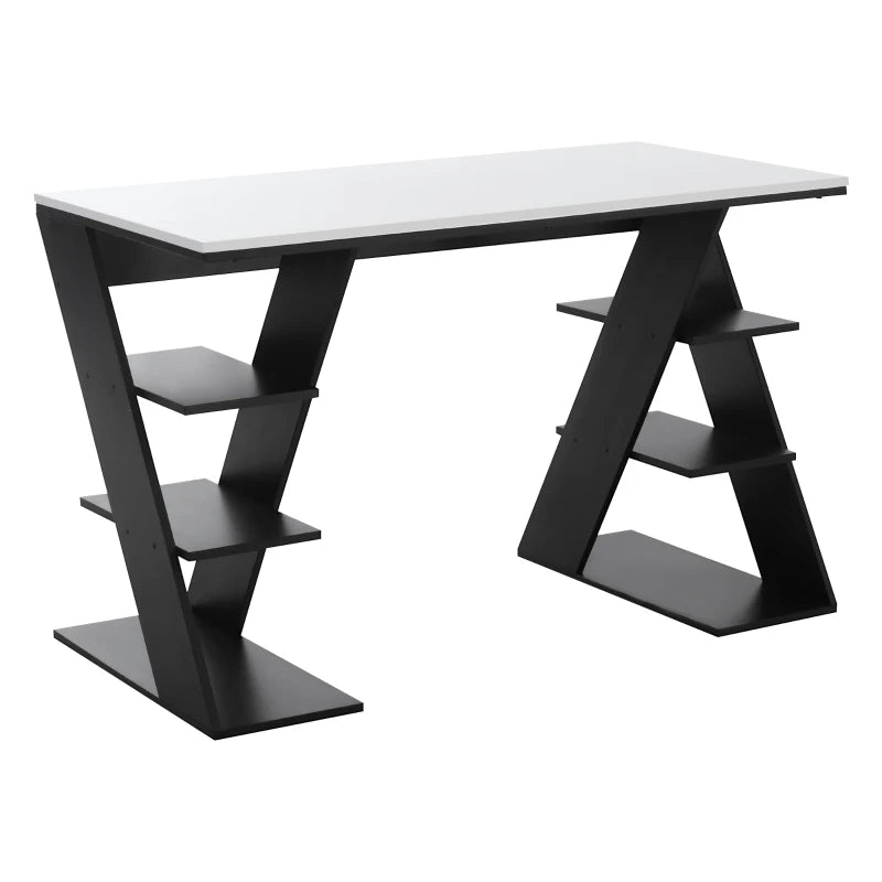 HOMCOM Study Desks with Storage, 120x60x75.5cm Laptop Workstation with 6 Open Shelves White and Black