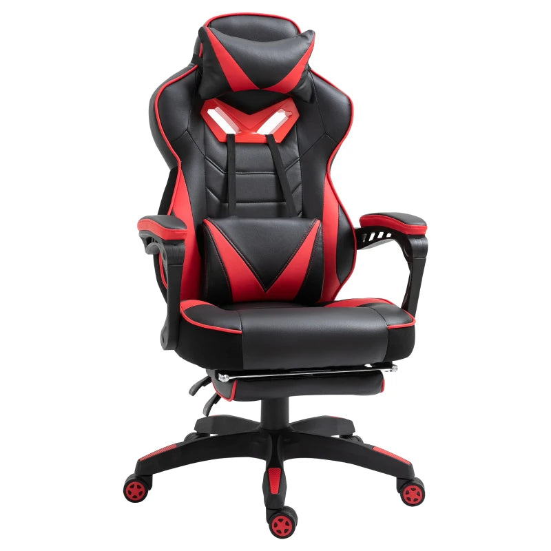 Vinsetto Computer Gaming Chair, Racing Desk Chair with Lumbar Support and Footrest, PU Leather Gamer Chair with Headrest and Swivel Wheels for Home, Red