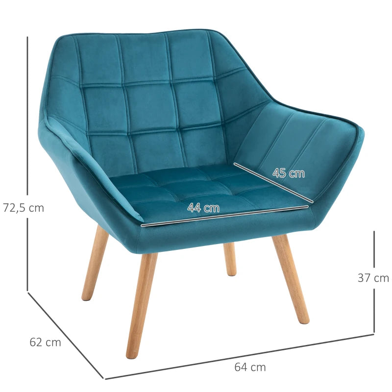 HOMCOM Blue Accent Chair, Velvet, Luxury Iron Frame for Bedroom/Living room