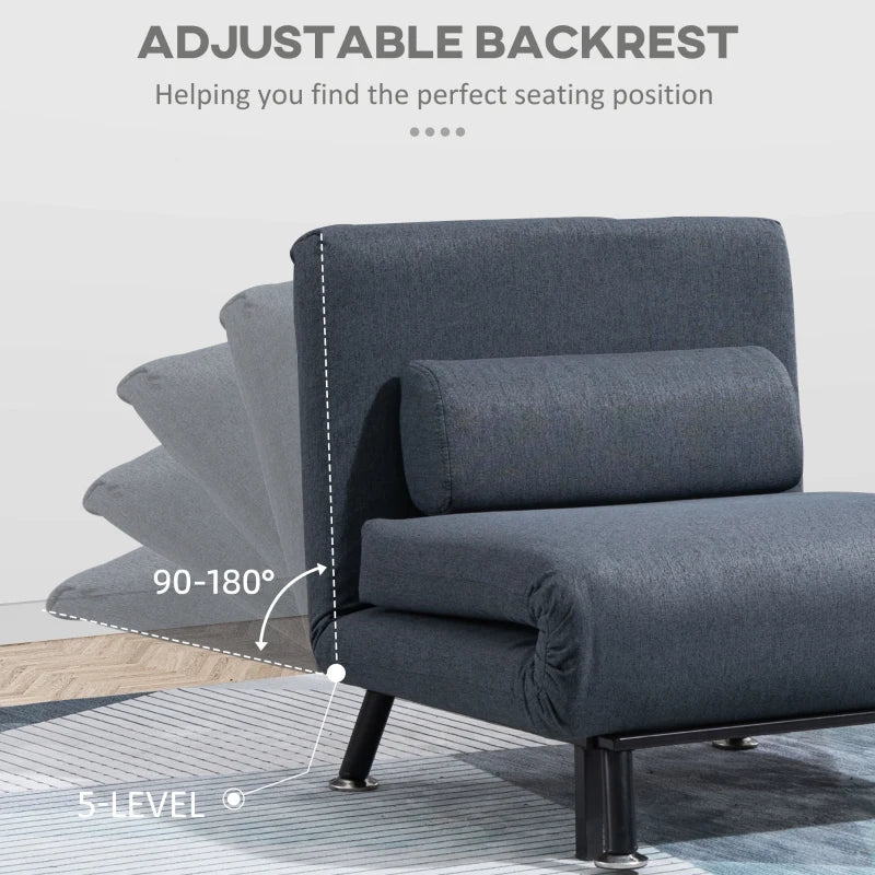 HOMCOM Faux Suede 5-Position Futon Single Sofa Bed Dark Grey