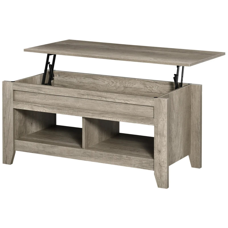 HOMCOM Lift Top Coffee Table w/ Hidden Storage Compartment Open Shelves Lift Tabletop Pop Up Centre Table for Living Room Oak Effect