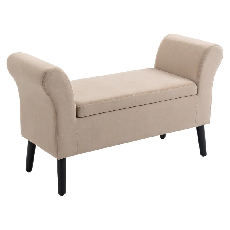 HOMCOM Ottoman Bench with Storage Armrests Chest Bench Modern Hallway Bedroom Living Room Velvet Polyester Rubberwood Beige 111.5 x 41 x 65 cm