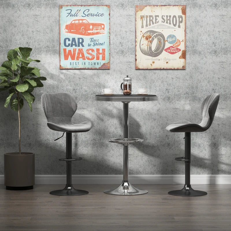 HOMCOM Round Height Adjustable Pub Table bar Table Faux Leather Tabletop and Footrest