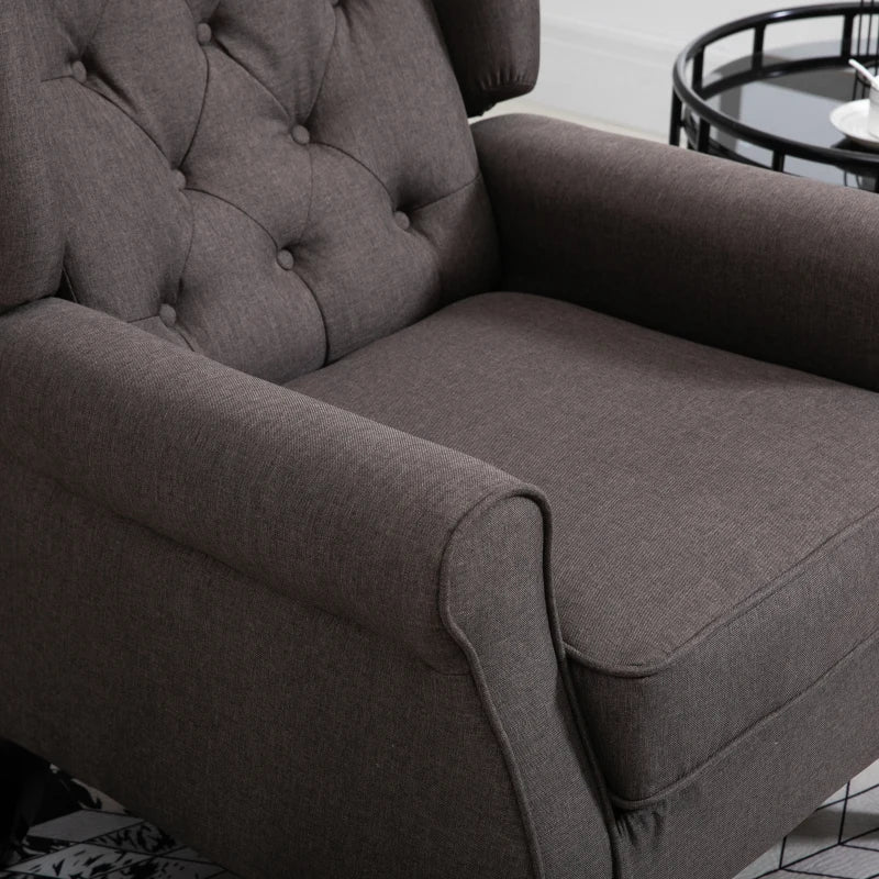 Fabric Tufted Club Accent Sofa Chair Home Décor with Extra Wide Seat, Wooden Legs, Brown
