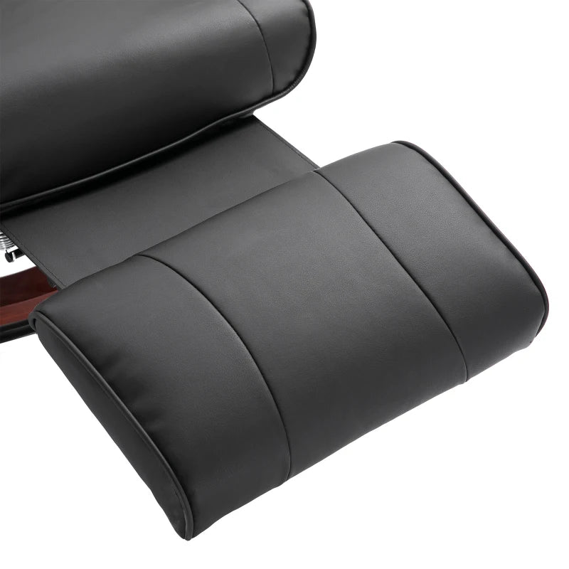 HOMCOM Black Recliner Chair, PU Leather Swivel Seat with Wooden Base