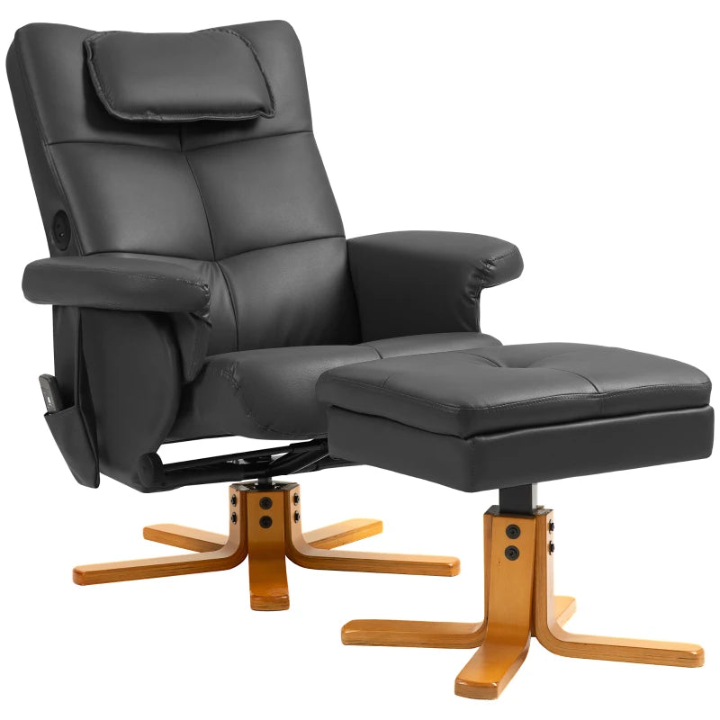 HOMCOM Faux Leather Massage Recliner Chair, with Storage Ottoman - Black