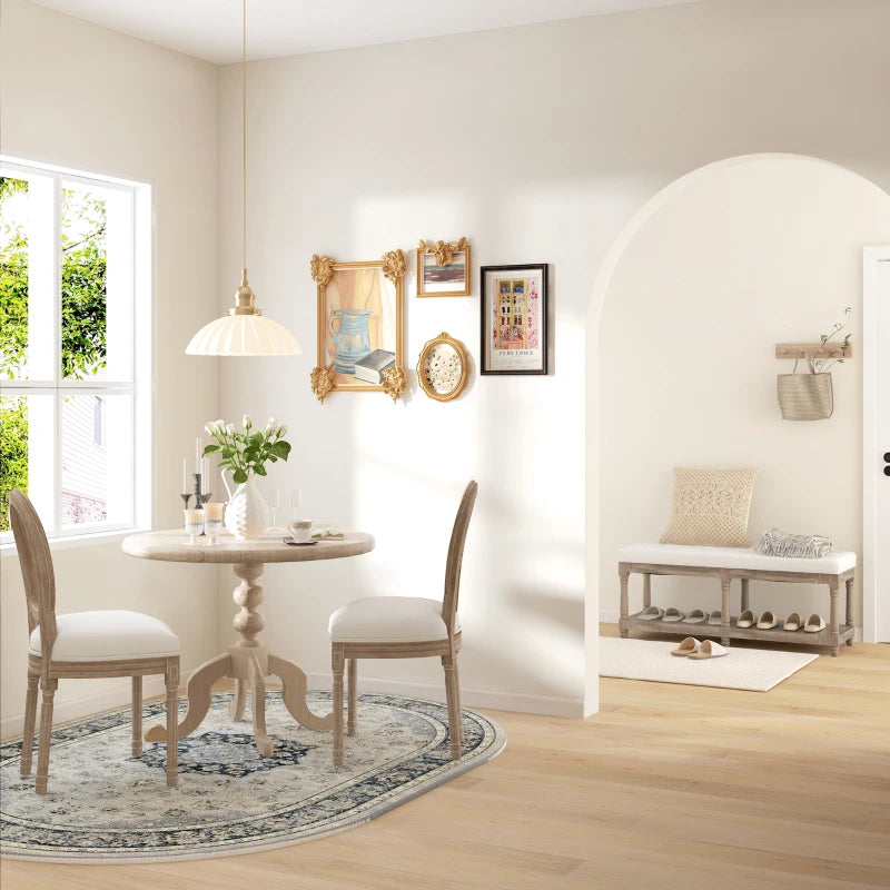 HOMCOM Set of 2 Dining Chairs, Viennese Cane, Solid Wood, 49 cm x 56 cm x 96 cm, Cream White + Natural