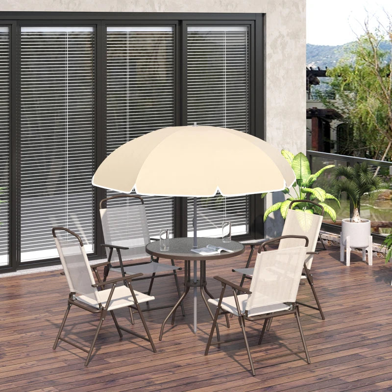 Outsunny 4 Seater Patio Furniture with Parasol, Outdoor Dining Set, Folding Chairs and Table Beige