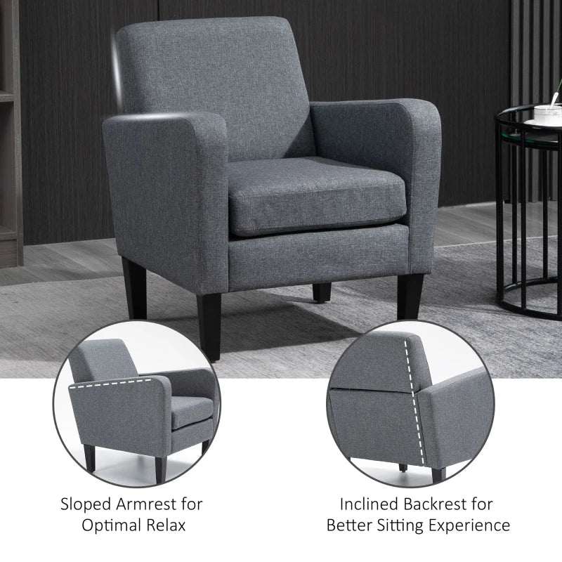 HOMCOM Modern Fabric Accent Chiar Club Armchair Sofa with Padded Seat,Light Grey