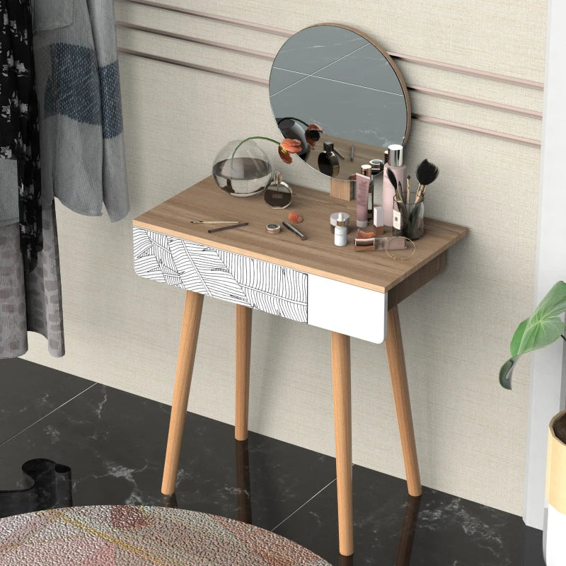 HOMCOM Elegant Dressing Table, Vanity Table with Drawer and Height Adjustable Mirror for Bedroom, Dressing Room, Natural