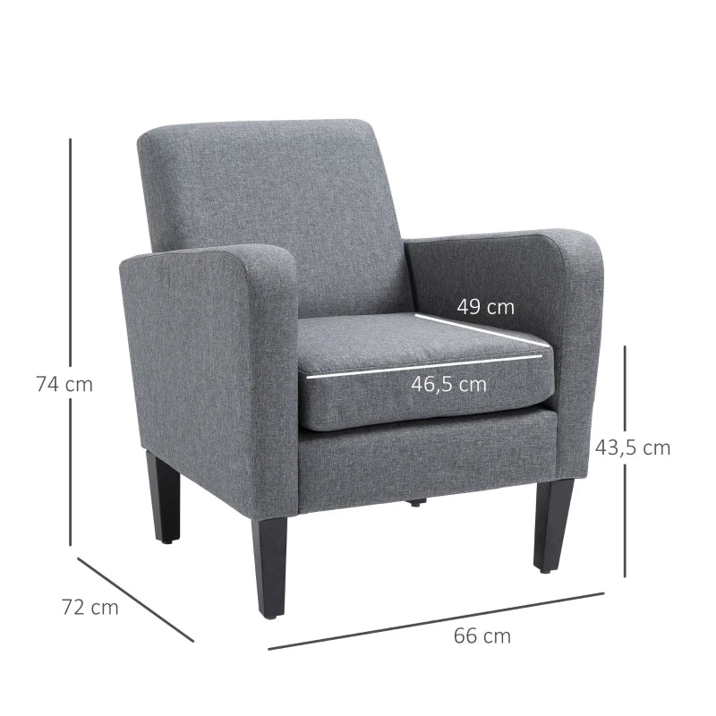 HOMCOM Modern Fabric Accent Chiar Club Armchair Sofa with Padded Seat,Light Grey