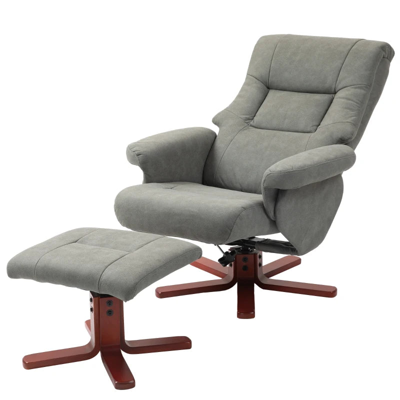 HOMCOM Faux Microfibre Leather Manual Recliner and Footstool Set - Grey