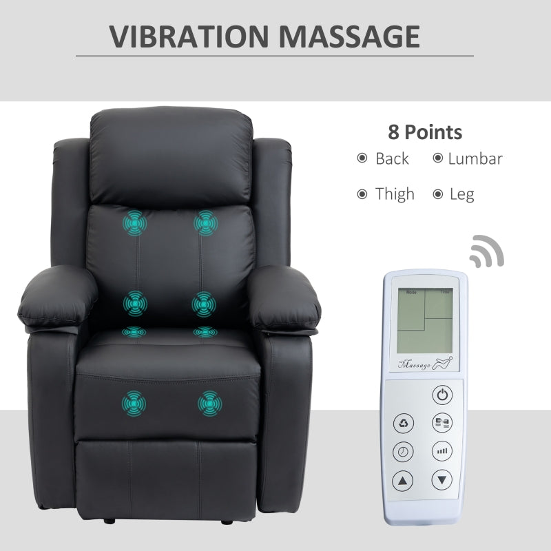 HOMCOM Electric Armchair for Elderly, Leather, w/ Remote Control, Footstool, Black