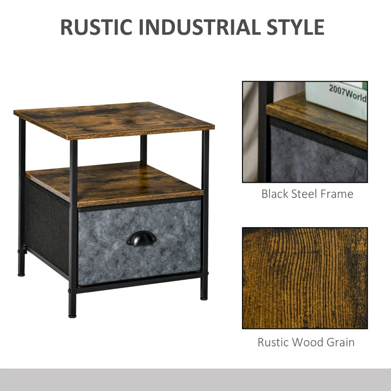 HOMCOM Side Table Industrial End Table Nightstand with Removable Drawer Steel Frame for Living Room Bedroom Entryway Rustic Brown