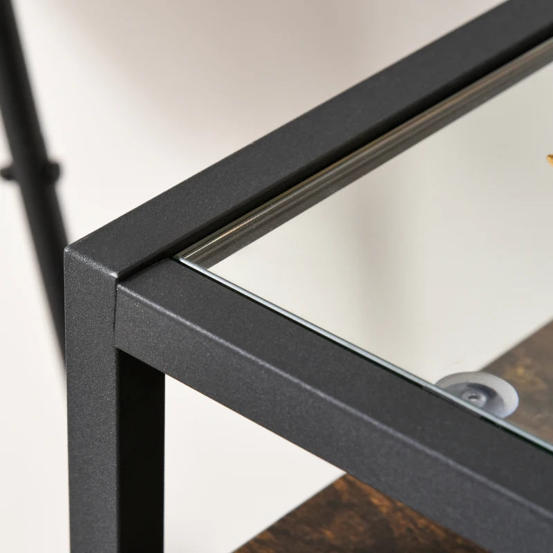 HOMCOM Entryway Console Table Desk with Drawers, Toughened Glass Shelf, 3D Wood Grain
