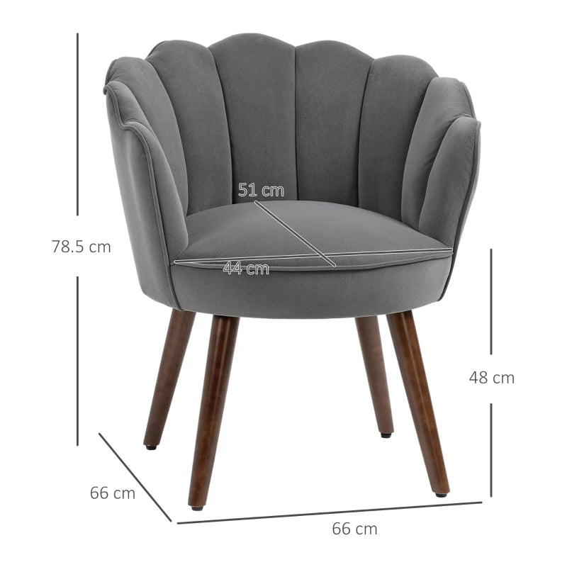 HOMCOM Chair Living Room Lounge Chair in Shell Shape Recliner with Wooden Legs, Upholstered Chair Reading Chair with Velvet Look, Upholstered Chair for Bedroom Dark Gray
