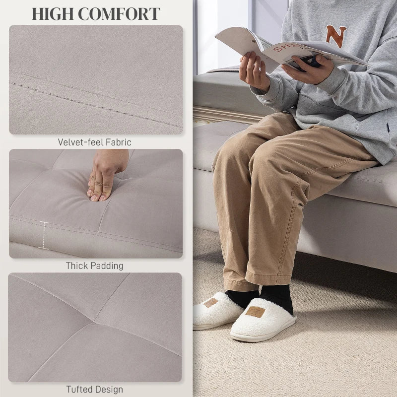 HOMCOM Storage bench tufted seat velvet look 2 in 1 metal legs 120 x 44 x 44.5 cm gray and gold