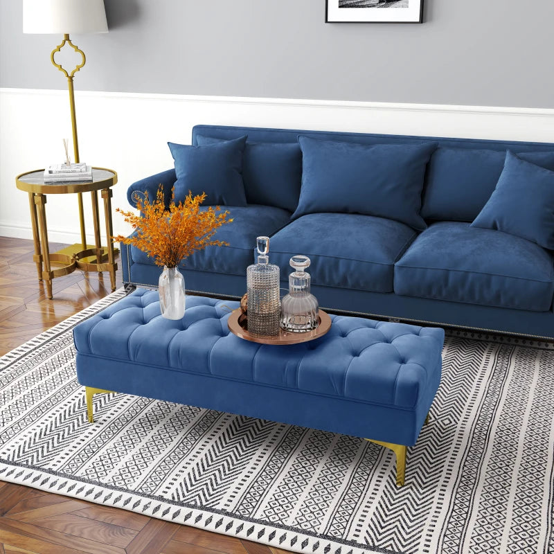 HOMCOM End of Bed Bench, Upholstered Bench Seat, Entryway Shoe Bench with Button Tufted for Bedroom, Blue