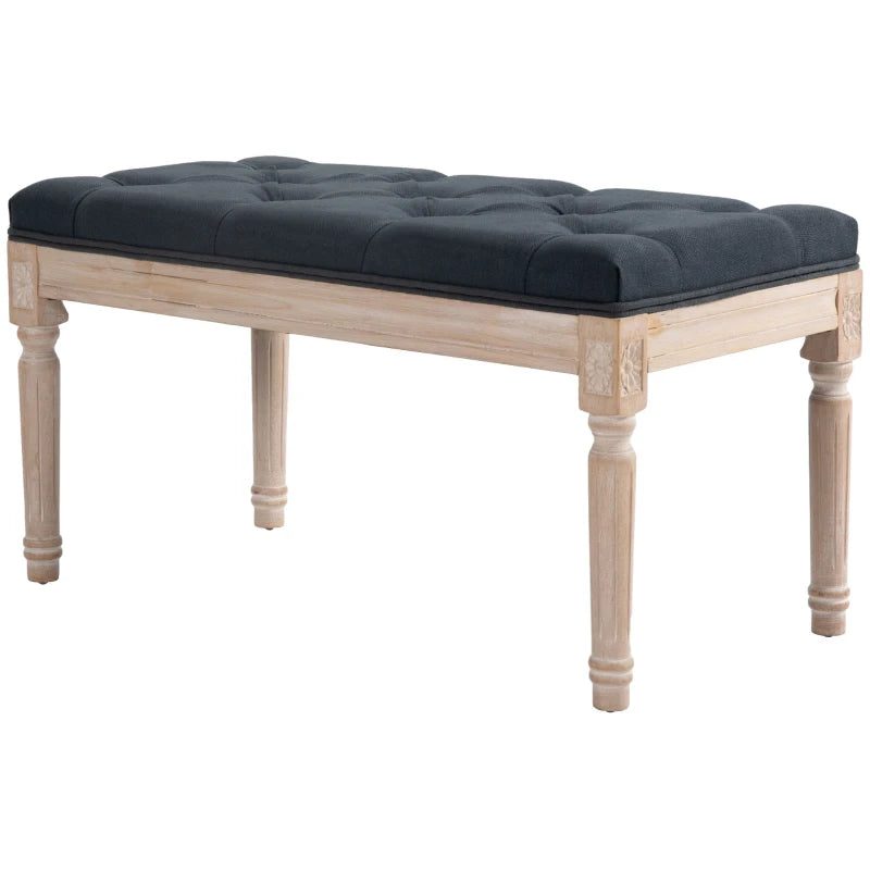 HOMCOM Vintage Design Upholstered Bench, Tufted Buttons, Turned Legs, Shabby Chic, Dark Gray