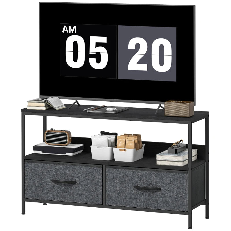 HOMCOM TV Stand Cabinet with 2 Foldable Drawers - Black