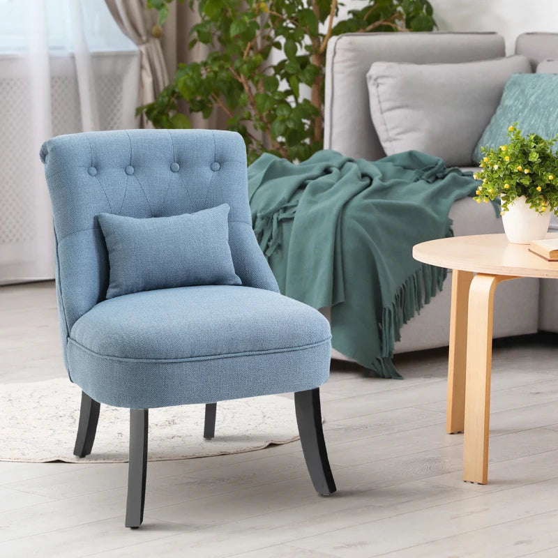 HOMCOM Single Sofa Home Living Room Fabric Solid Wood Leg Upholstered Dining Chair W/ Pillow-Blue