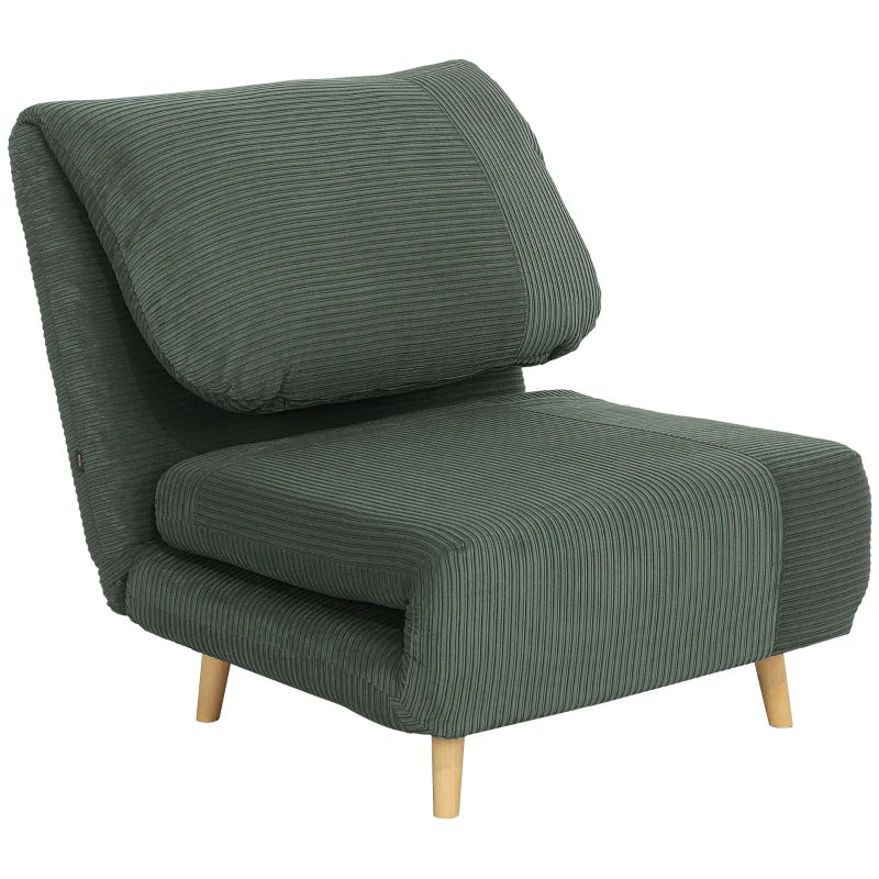 HOMCOM 2-in-1 Sleeper Chair Guest Bed, Adjustable Headrest Corduroy Look 82 cm x 89 cm x 83 cm Green