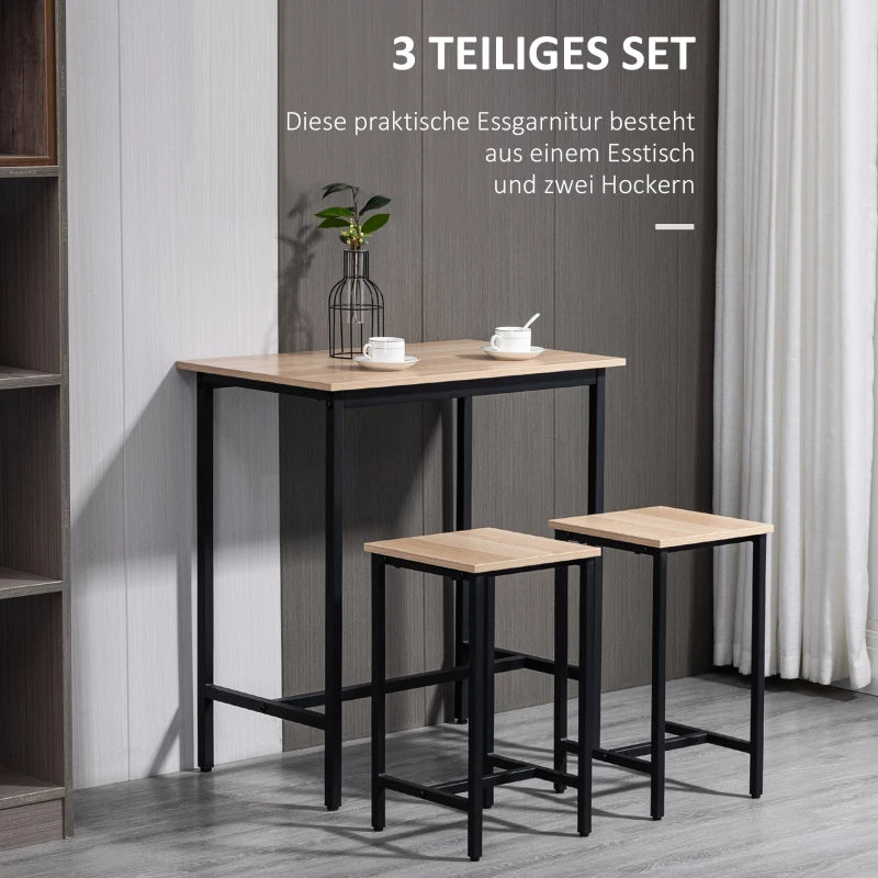 HOMCOM Bar Table Set in Industrial Design, 3-Piece, 1 Table, 2 Stools, Black + Natural