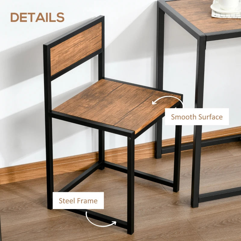 HOMCOM Dining Table and Chairs Set 2, Dining Room Sets, Rectangular Space Saving Table and 2 Chairs for Compact Kitchens, Steel Frame, Natural