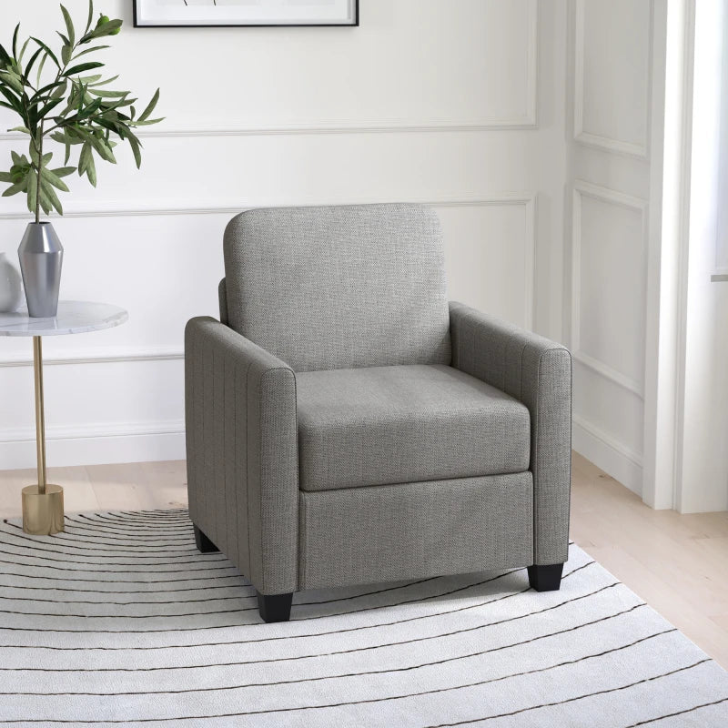 HOMCOM Modern Boxy Linen-Look Armchair - Light Grey